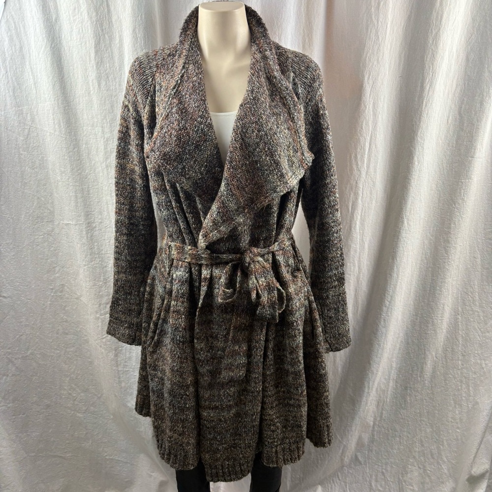 Line the Label Long Brown Tone Variegated Open Belted Cardigan M